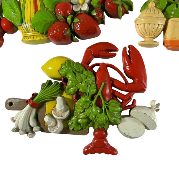 Vintage 70s Dart Industries Kitchen Wall Hangings 3D Mushrooms Lobster Onions - Picture 4 of 16